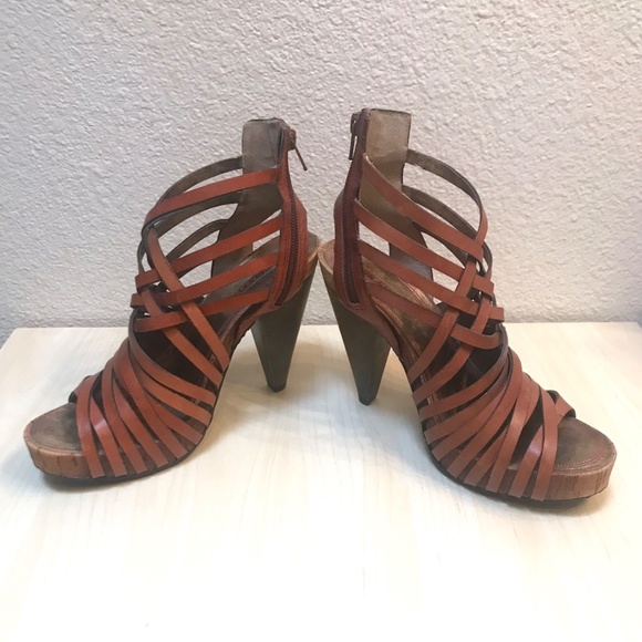 Miss Sixty 'MS Tracey' 39M EU  Strappy High Heel w/Zipper, woo/leather/cork - Picture 3 of 12